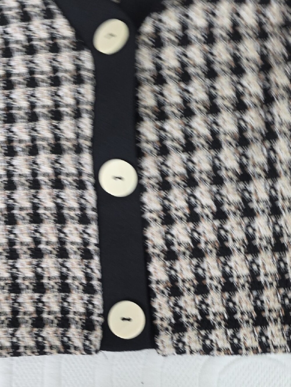 Dex Black and Cream Tweed V-Neck Cardigan with Contrast Trim - Picture 7 of 13